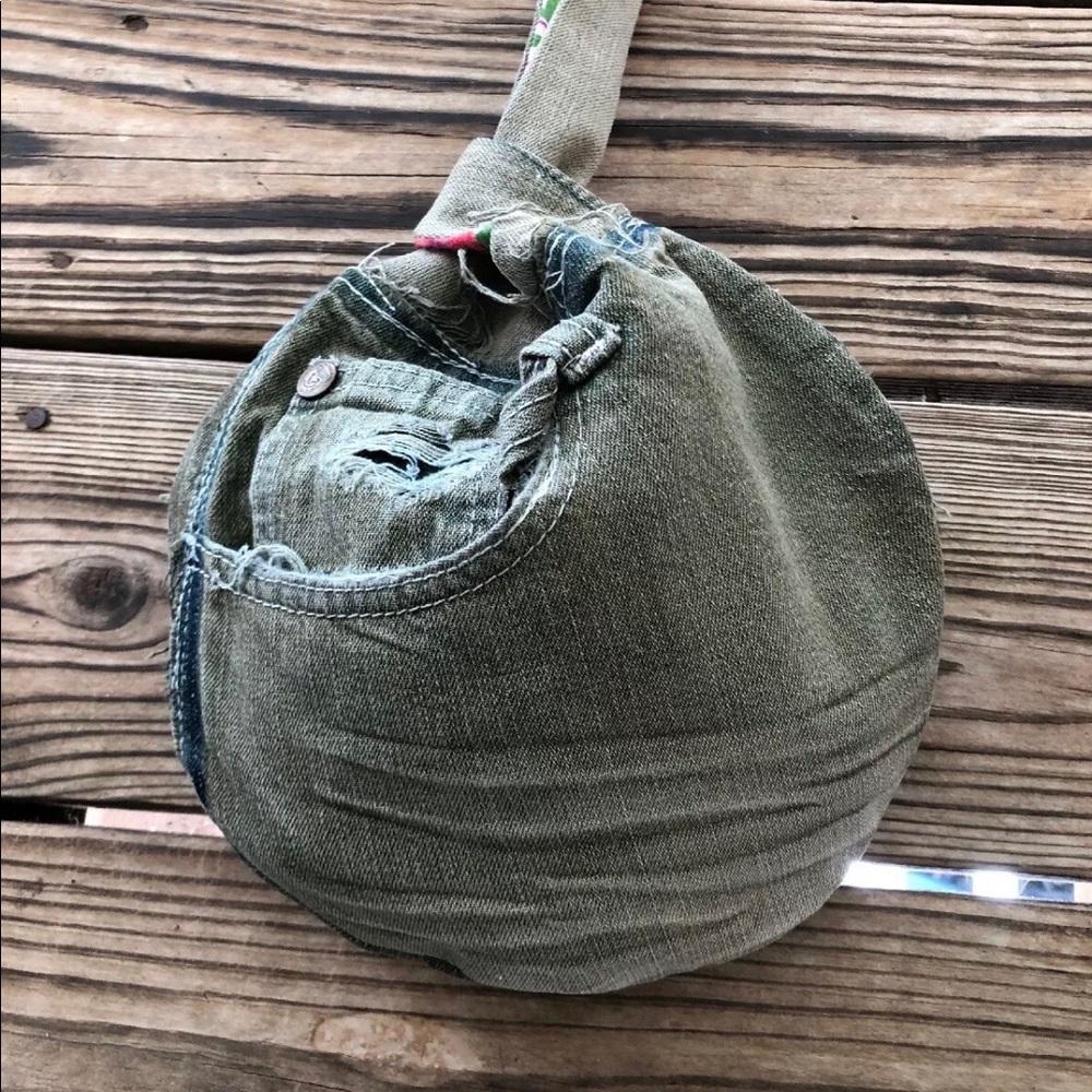 reinvented army green denim👖Japanese knot bag